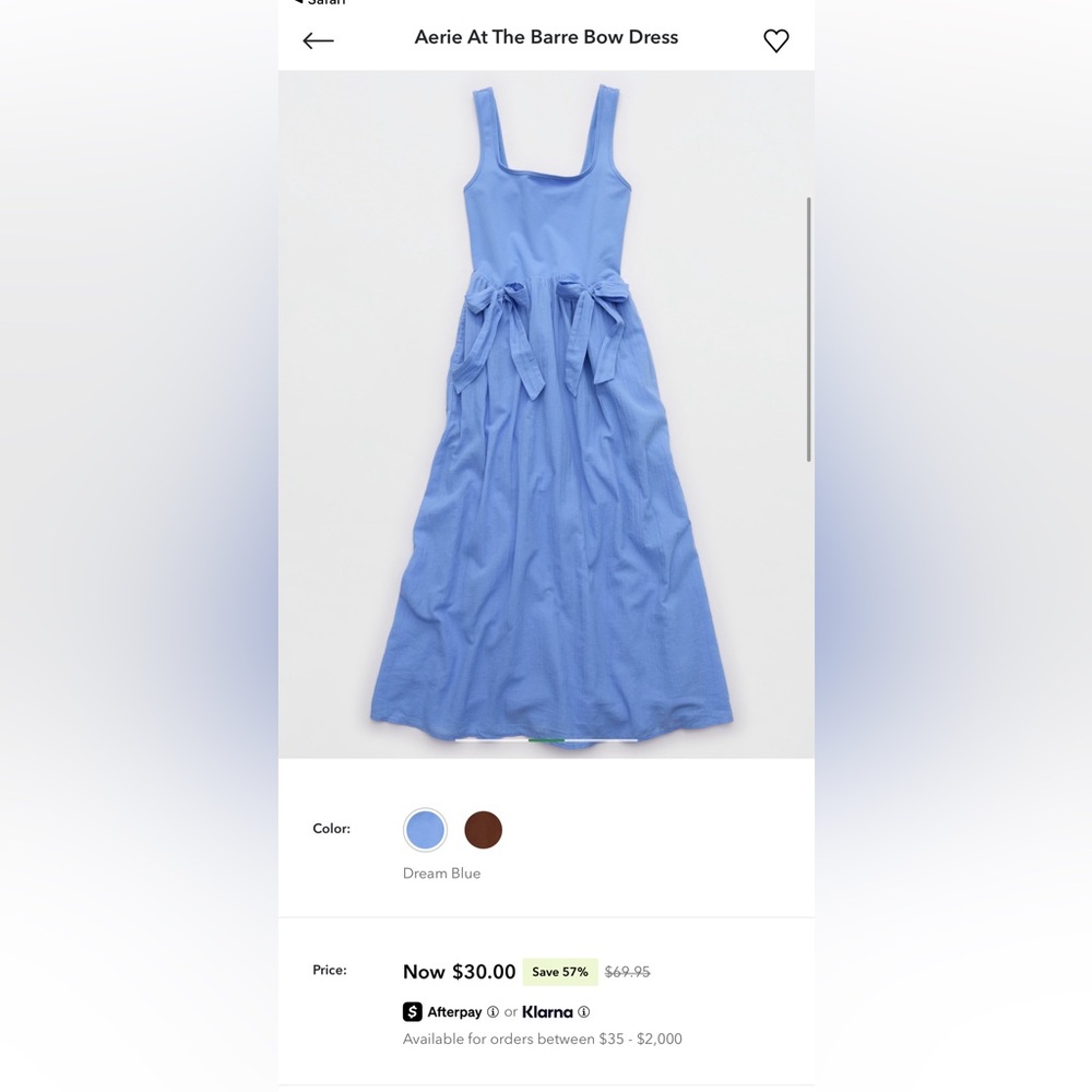 aerie Dream Blue Midi Dress with Bow Waist